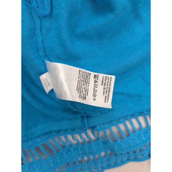 Chico's Women's Linen Blend Sweater Size 1P MP Turquoise Blue Light Cardigan - Picture 11 of 13